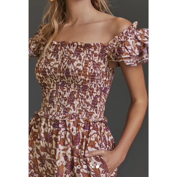 New Anthropologie x Love The Label Bouquet Smocked Maxi Dress Size Small Petite